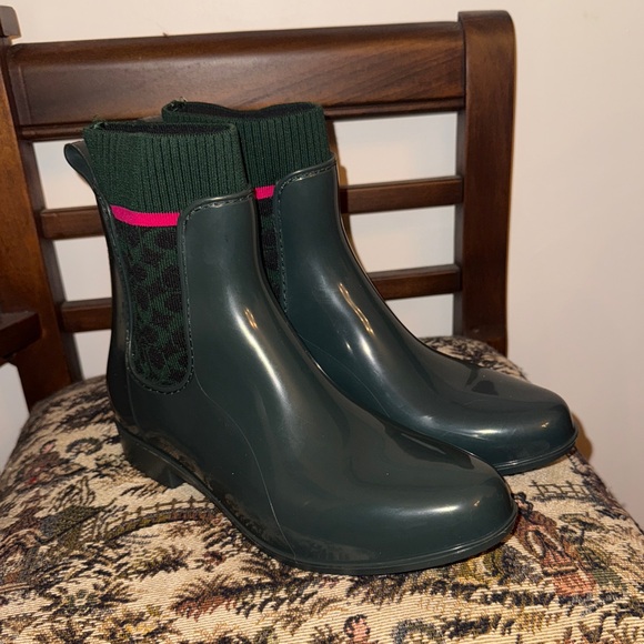 Coach Rainie Signature Sock Rain Boots Green Pink Logo Size 8 - Picture 11 of 15